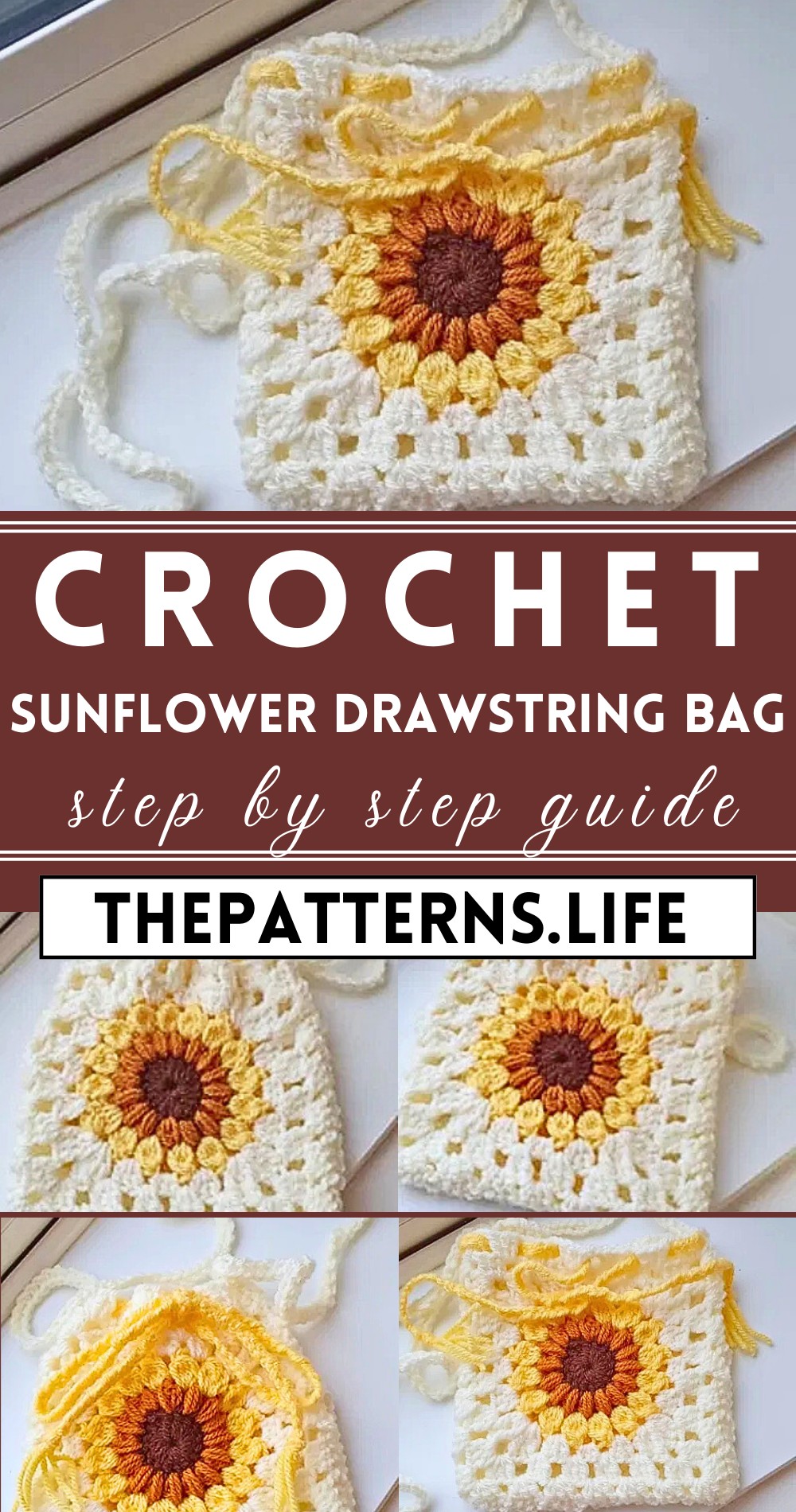 Crochet Sunflower Drawstring Bag Pattern