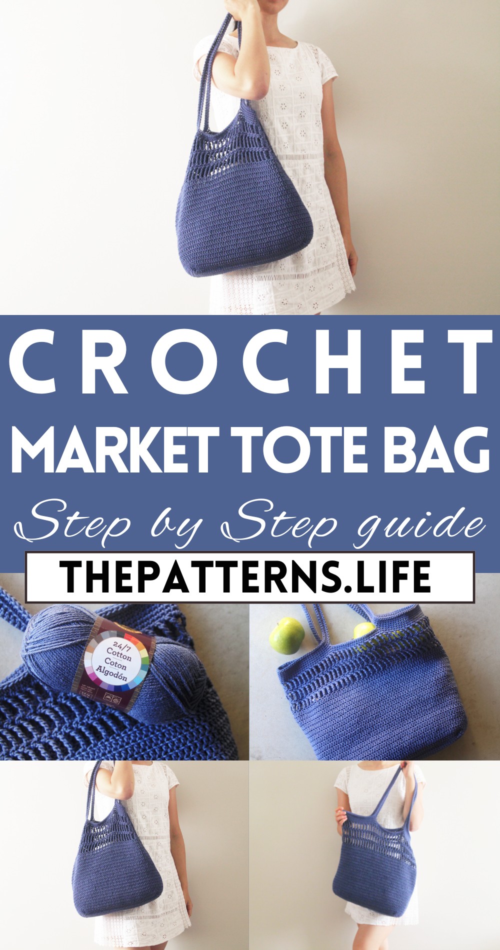 Easy Crochet Market Tote Bag Pattern In Solid Blue
