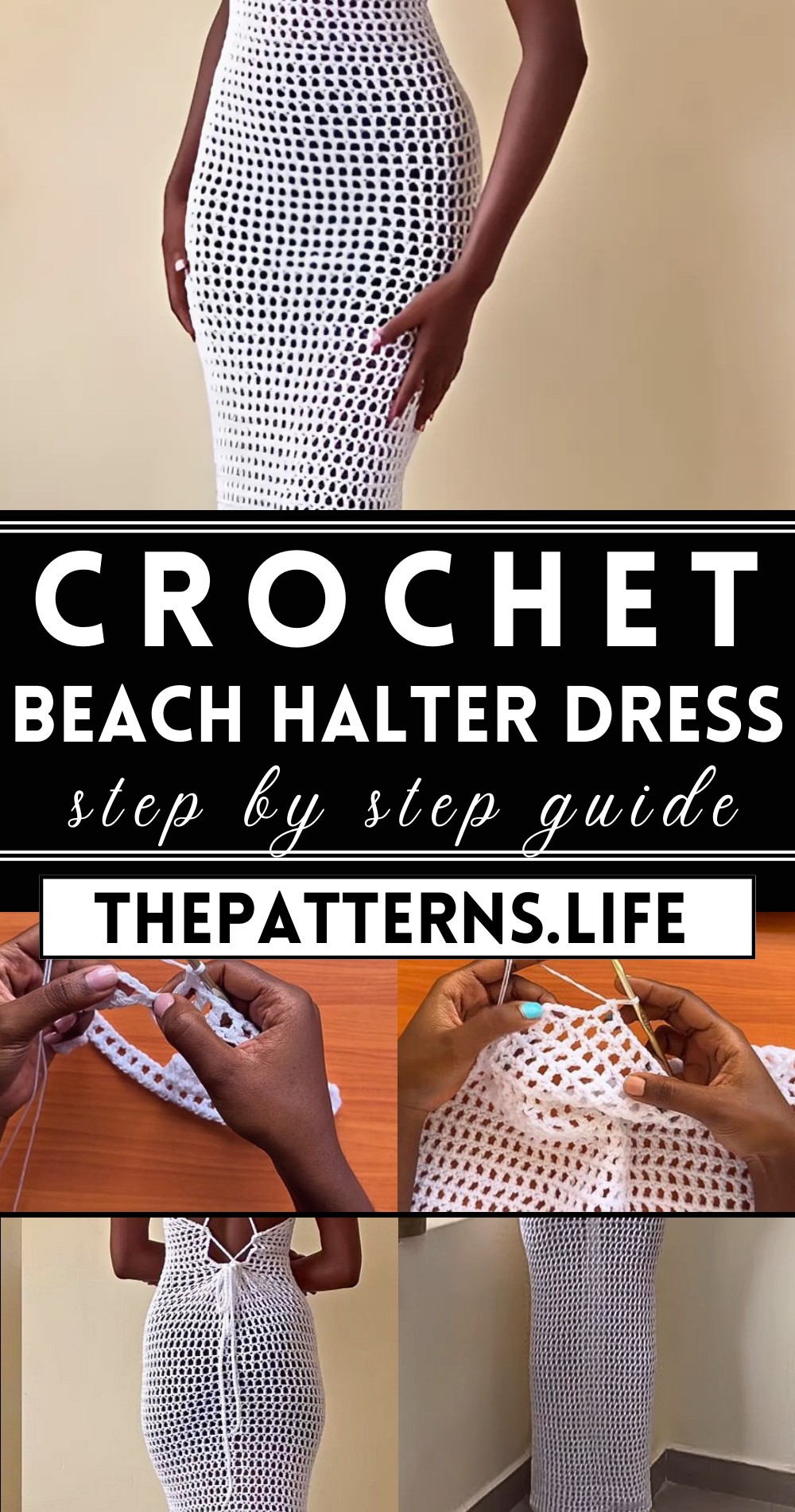 Crochet Maxi Mesh Beach Cover Up Halter Dress