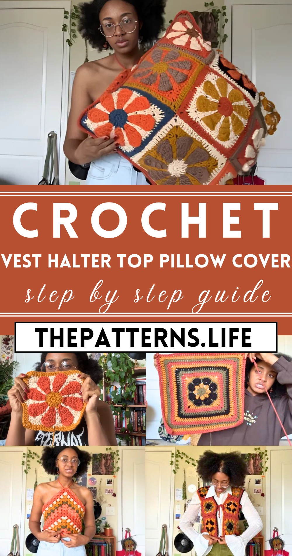 Orange Crochet Vest Halter Top Pillow Cover