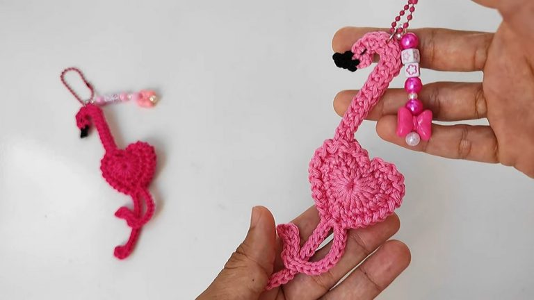Crochet Sweet Barbiecore Flamingo Keychain with Heart – Free Pattern