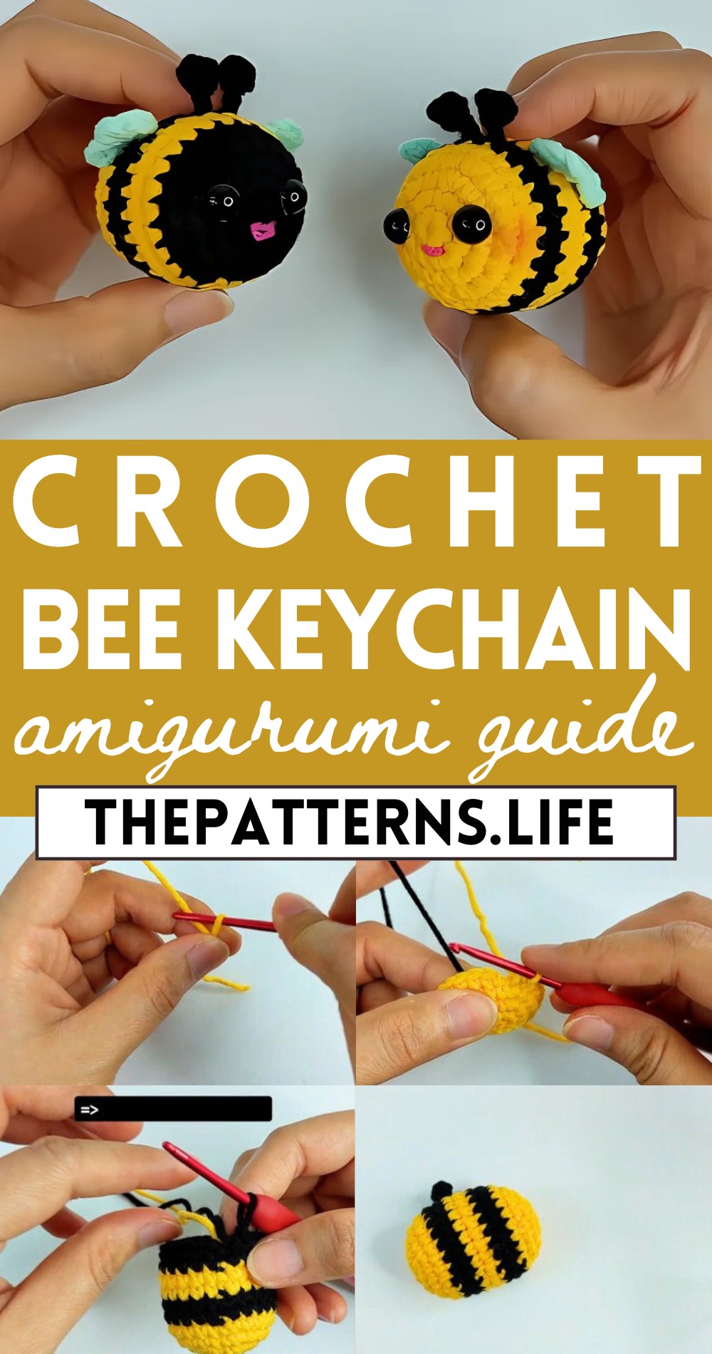 Easy Crochet Bee Keychain Amigurumi Pattern