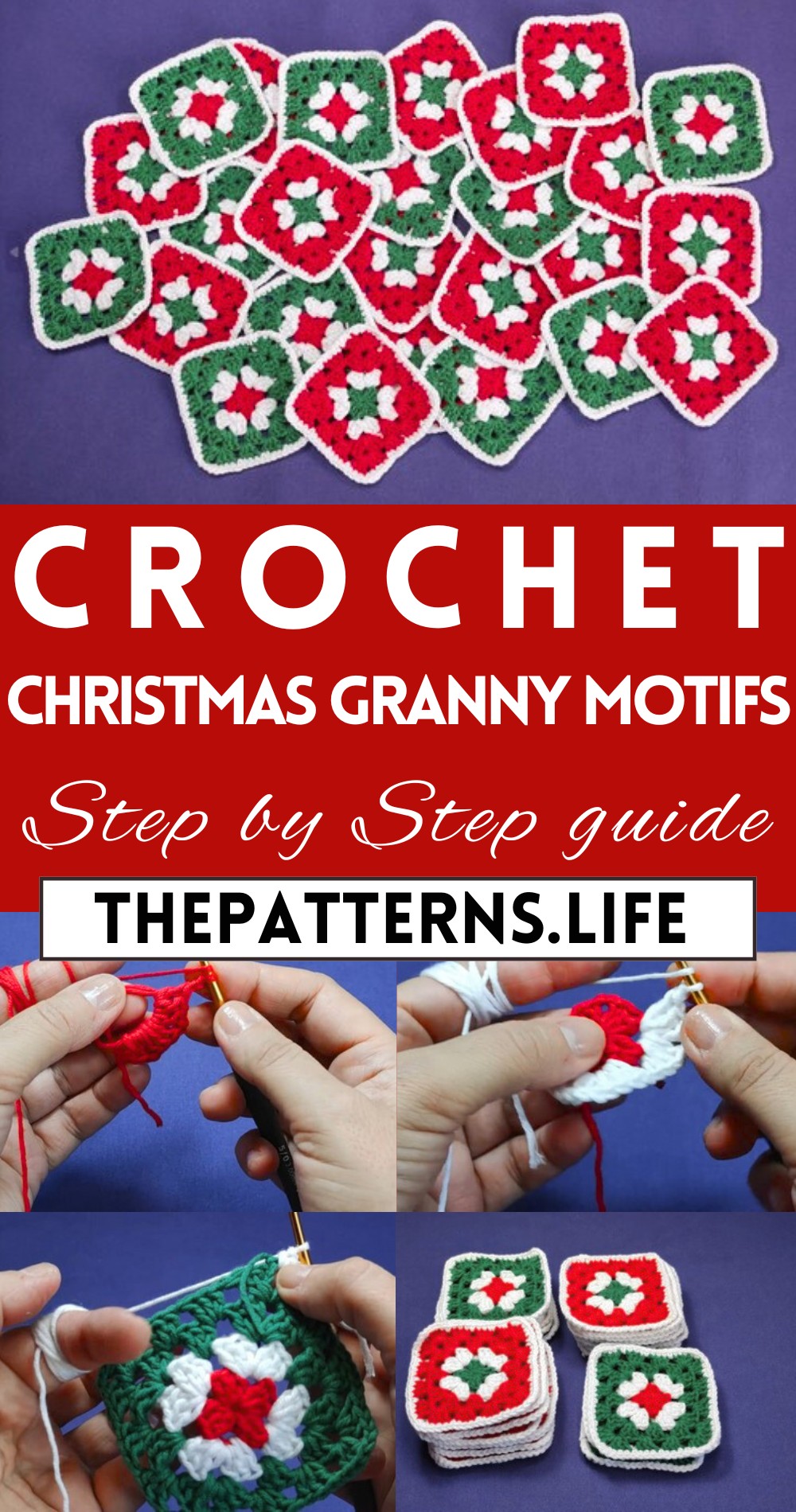Crochet Christmas Granny Squares Motifs Pattern
