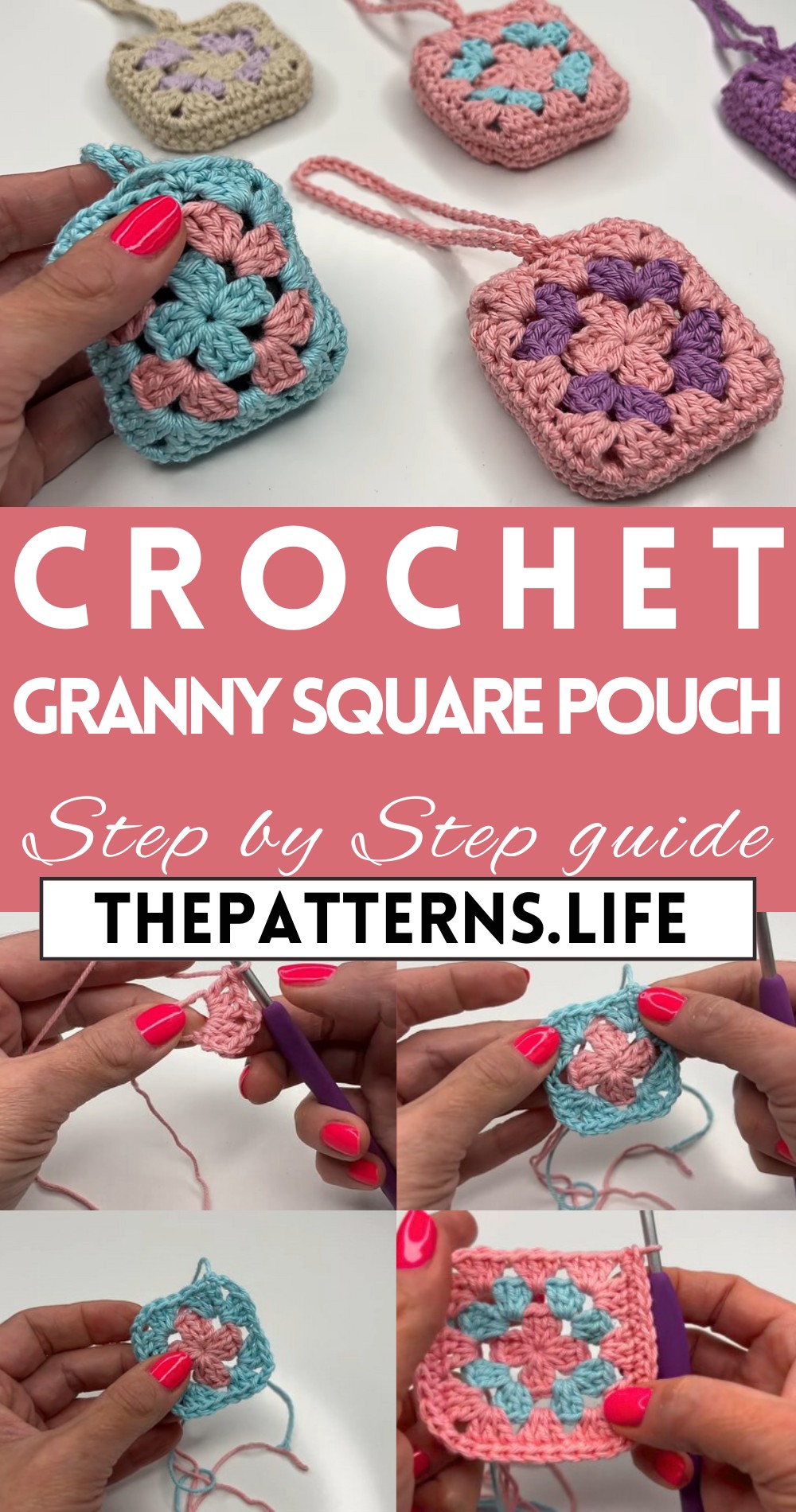 Crochet Simple Granny Square Pouch Tutorial For Keeping Things