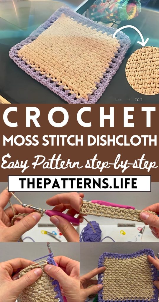 Simple & Easy Crochet Moss Stitch Dishcloth Pattern - The Patterns