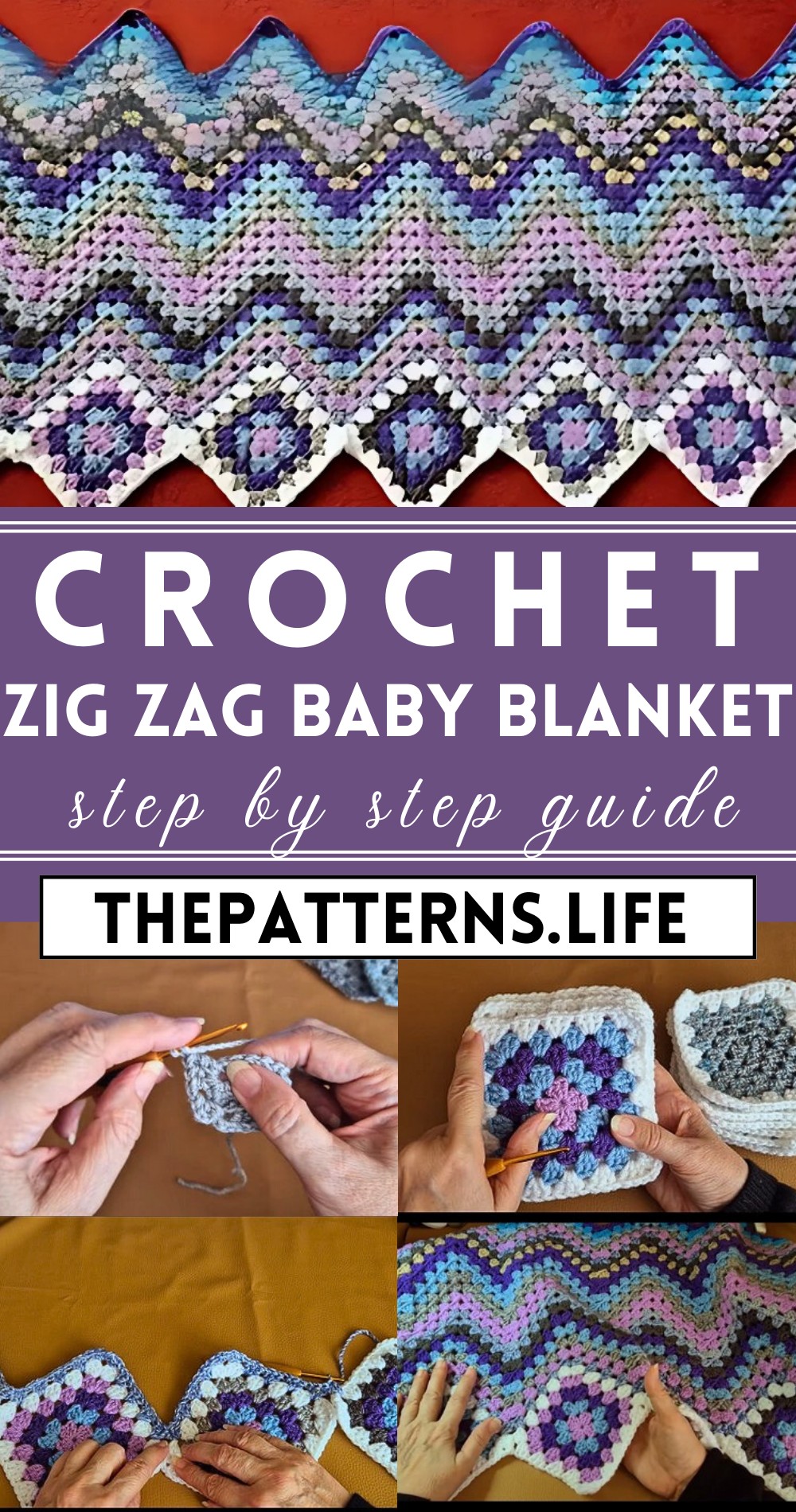 Crochet Granny Square Zig Zag Baby Blanket