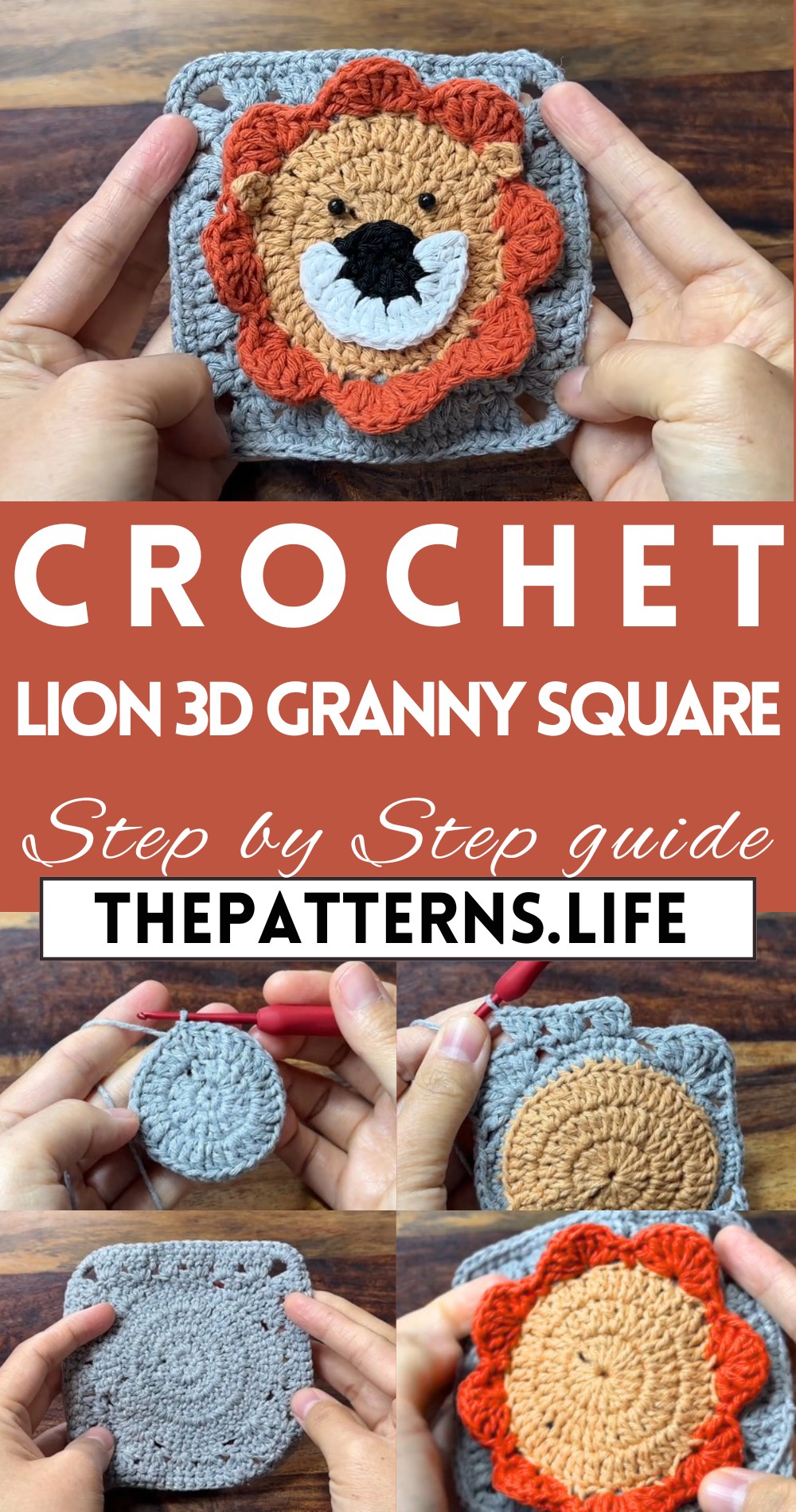 Crochet Lion 3d Granny Square Pattern For Beginners Step By Step