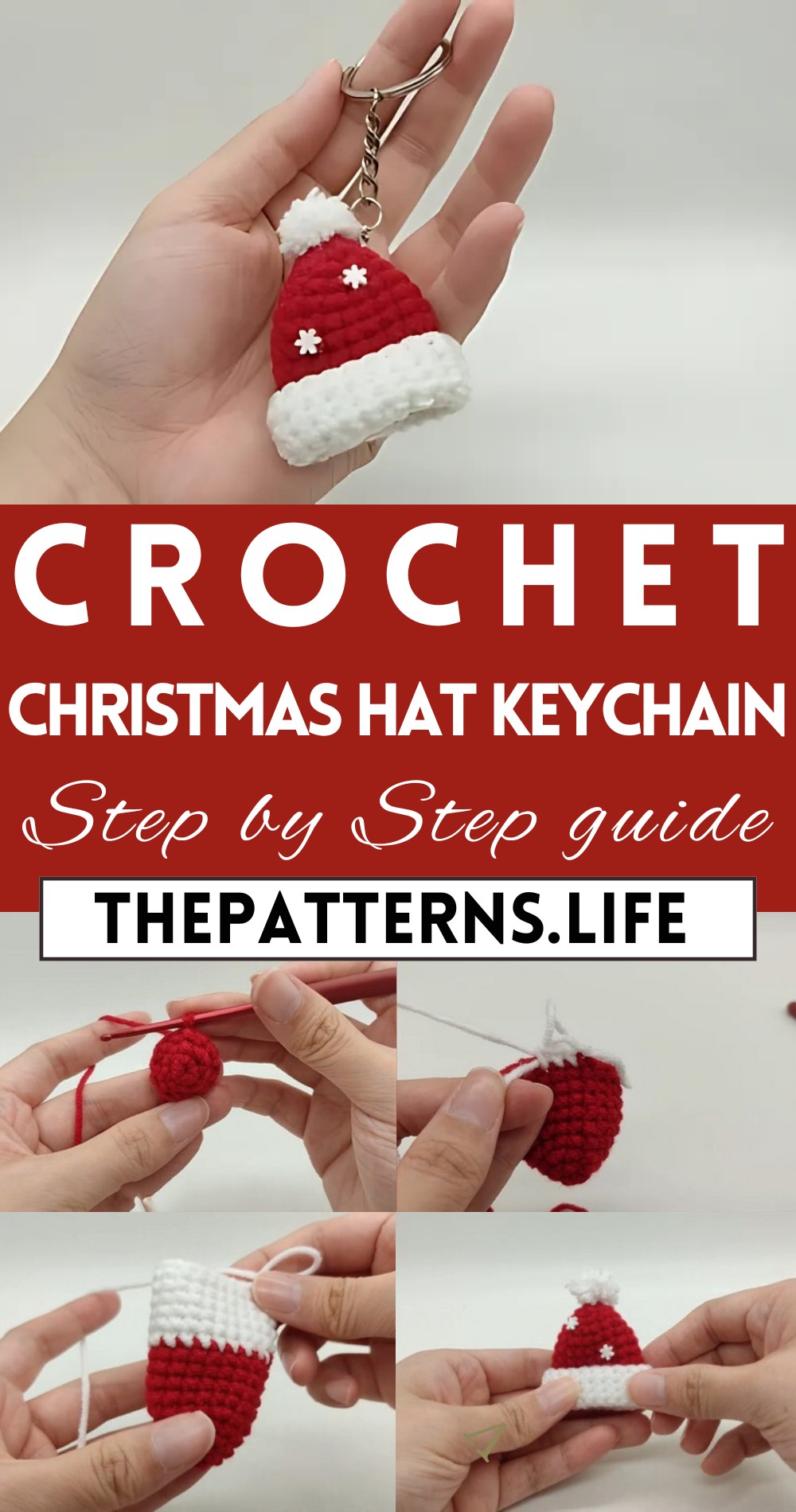 Crochet Mini Christmas Hat Keychain Pattern