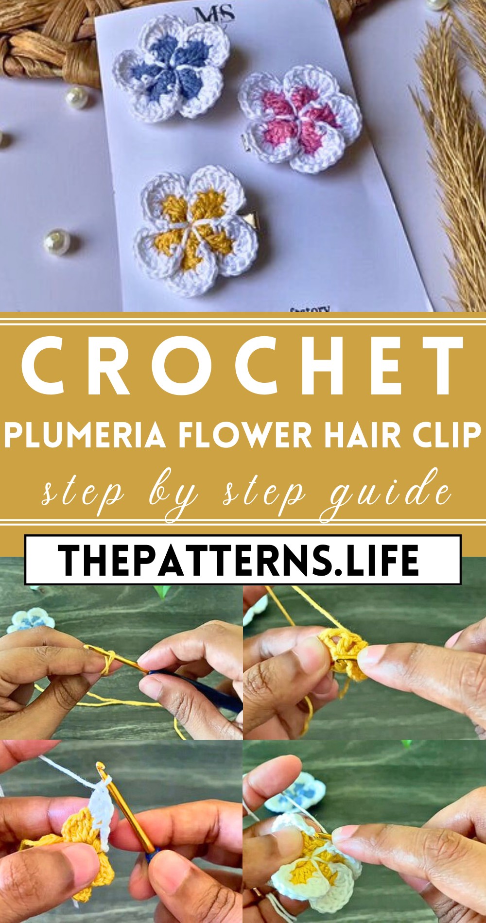 Crochet Plumeria Flower & Hair Clip