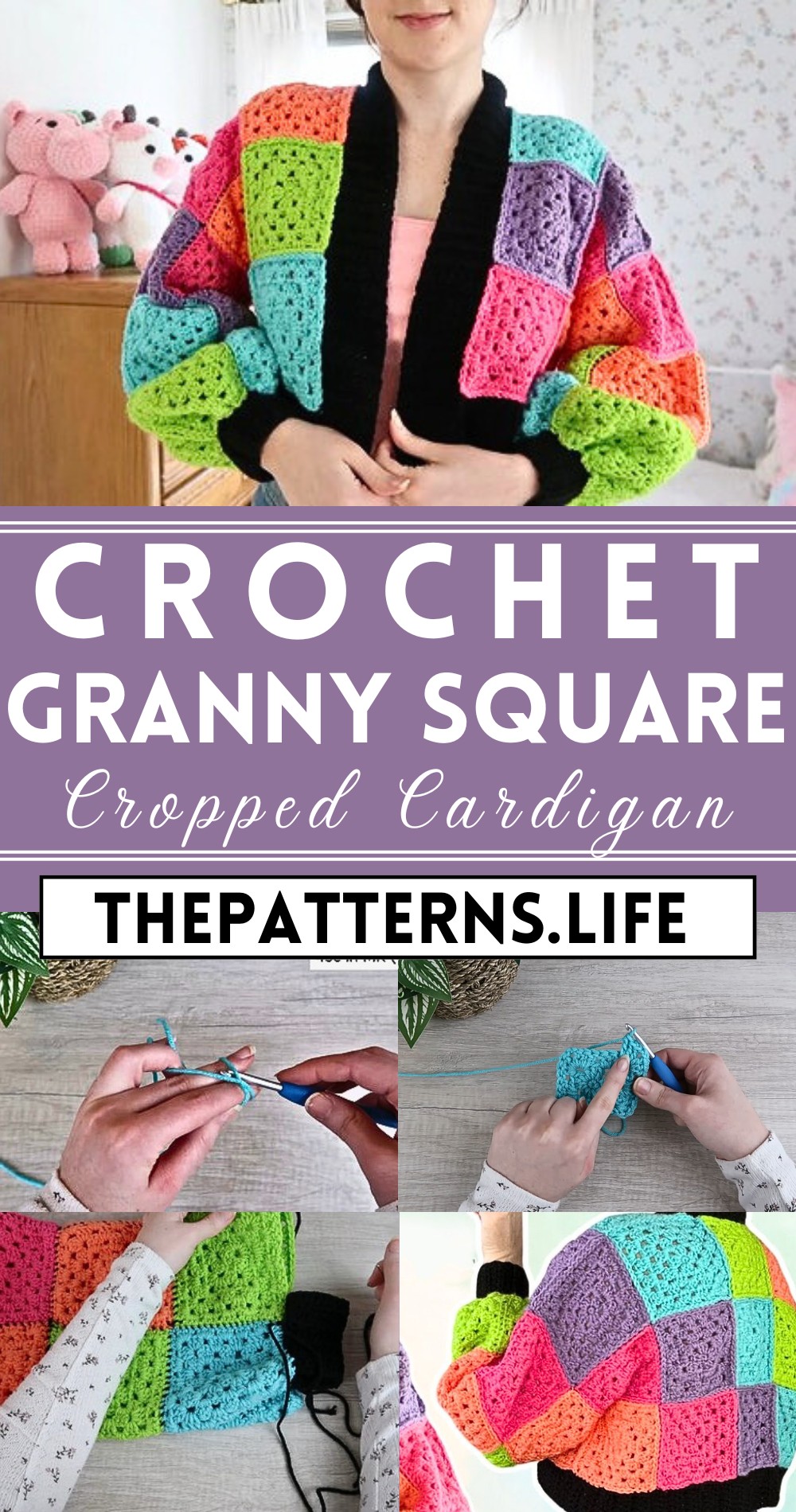 Crochet Granny Square Cropped Cardigan