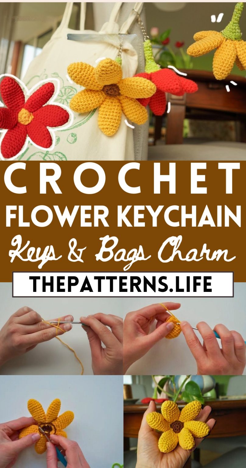 Cute & Charming Crochet Flower Keychain Pattern For Bags - The Patterns